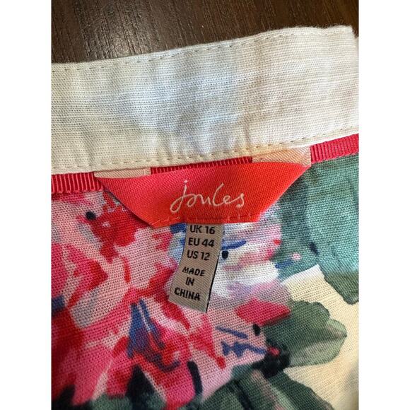 Joules Floral Linen Shift Dress Women 16 Beach Cruise Spring Easter Summer Stain - Picture 2 of 14